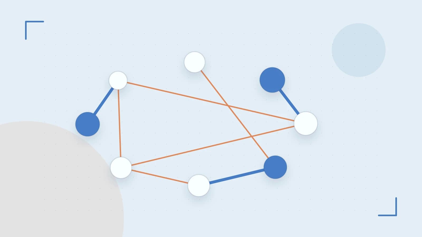 Editorial illustration of an algorithmic node graph with branching paths and a highlighted result