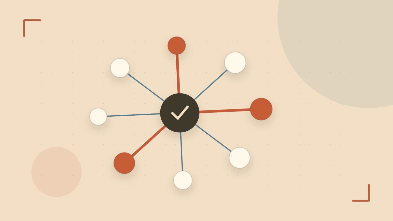 Editorial illustration of an algorithmic node graph with branching paths and a highlighted result