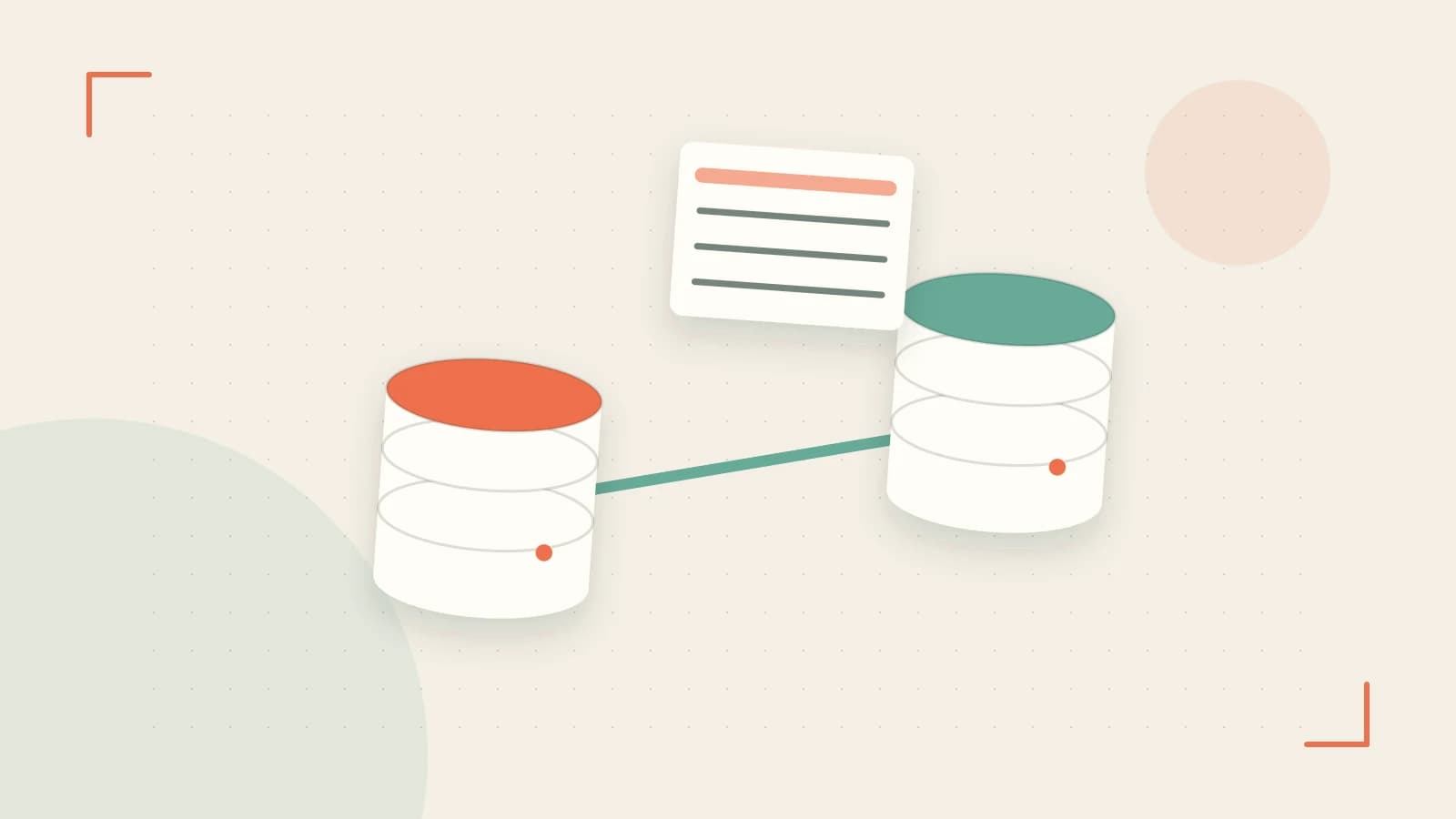 Editorial illustration of structured records, database cylinders and relationships between tables
