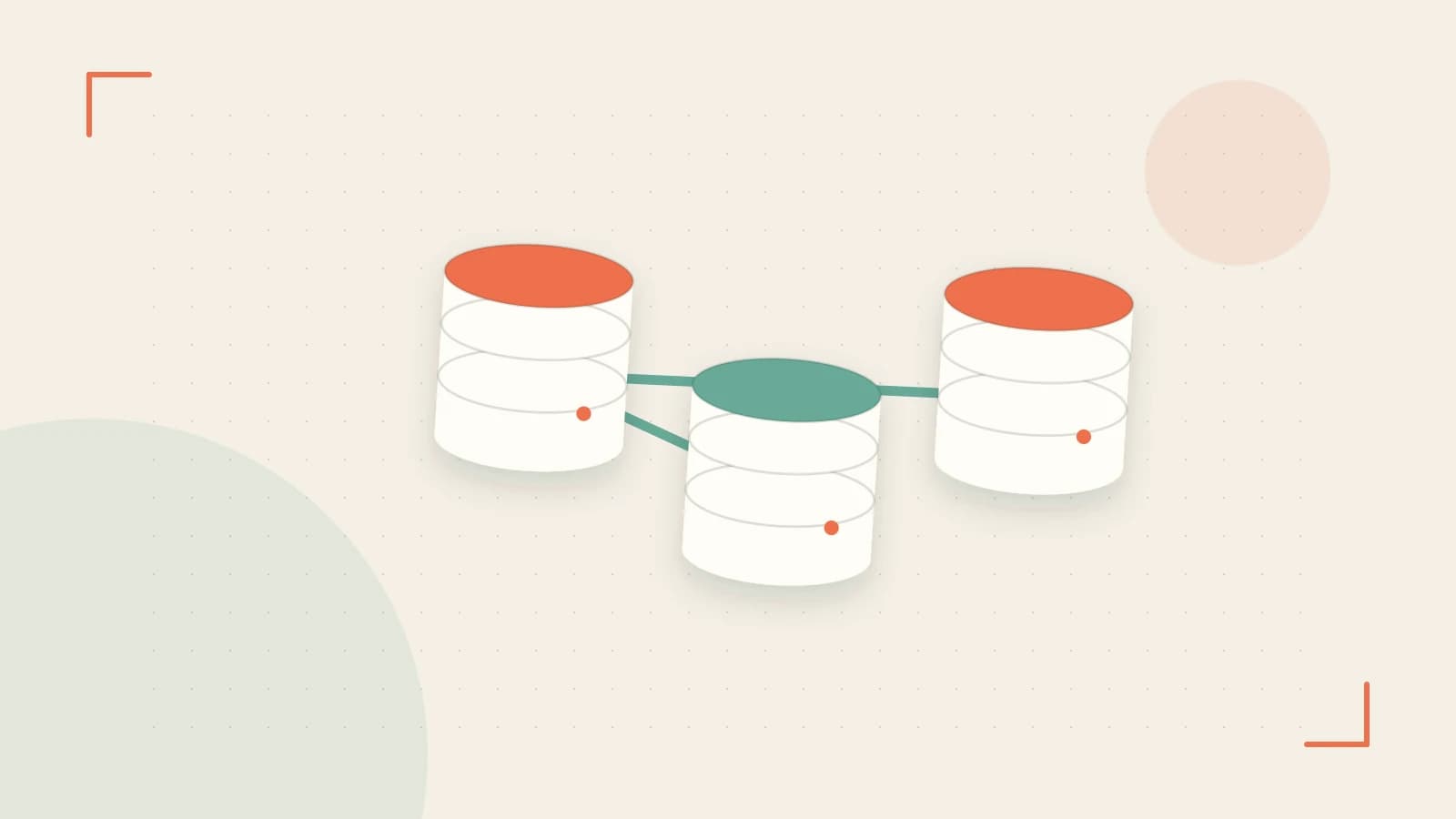Editorial illustration of structured records, database cylinders and relationships between tables