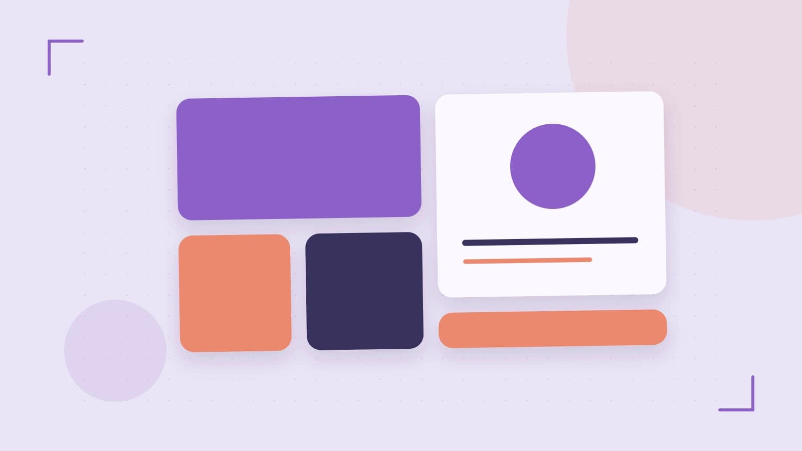 Editorial illustration of responsive browser layouts, overlapping design components and a color system