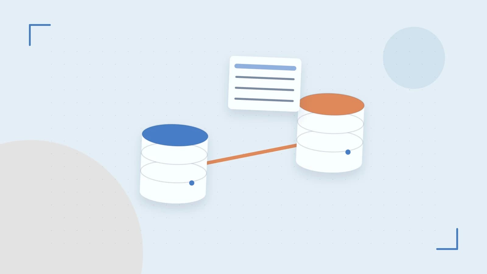 Editorial illustration of structured records, database cylinders and relationships between tables