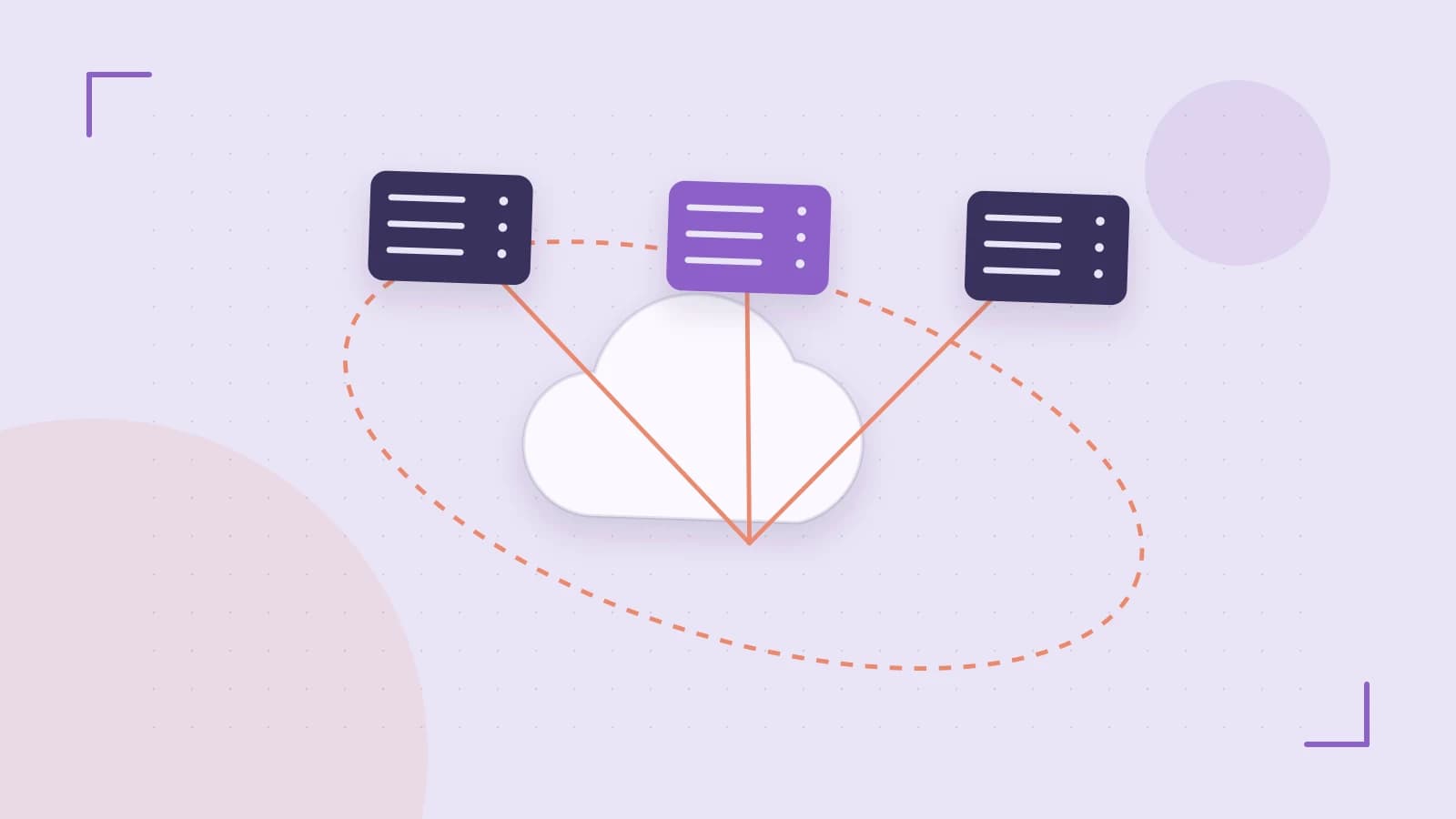 Editorial illustration of cloud infrastructure, connected server racks and an orbital service map