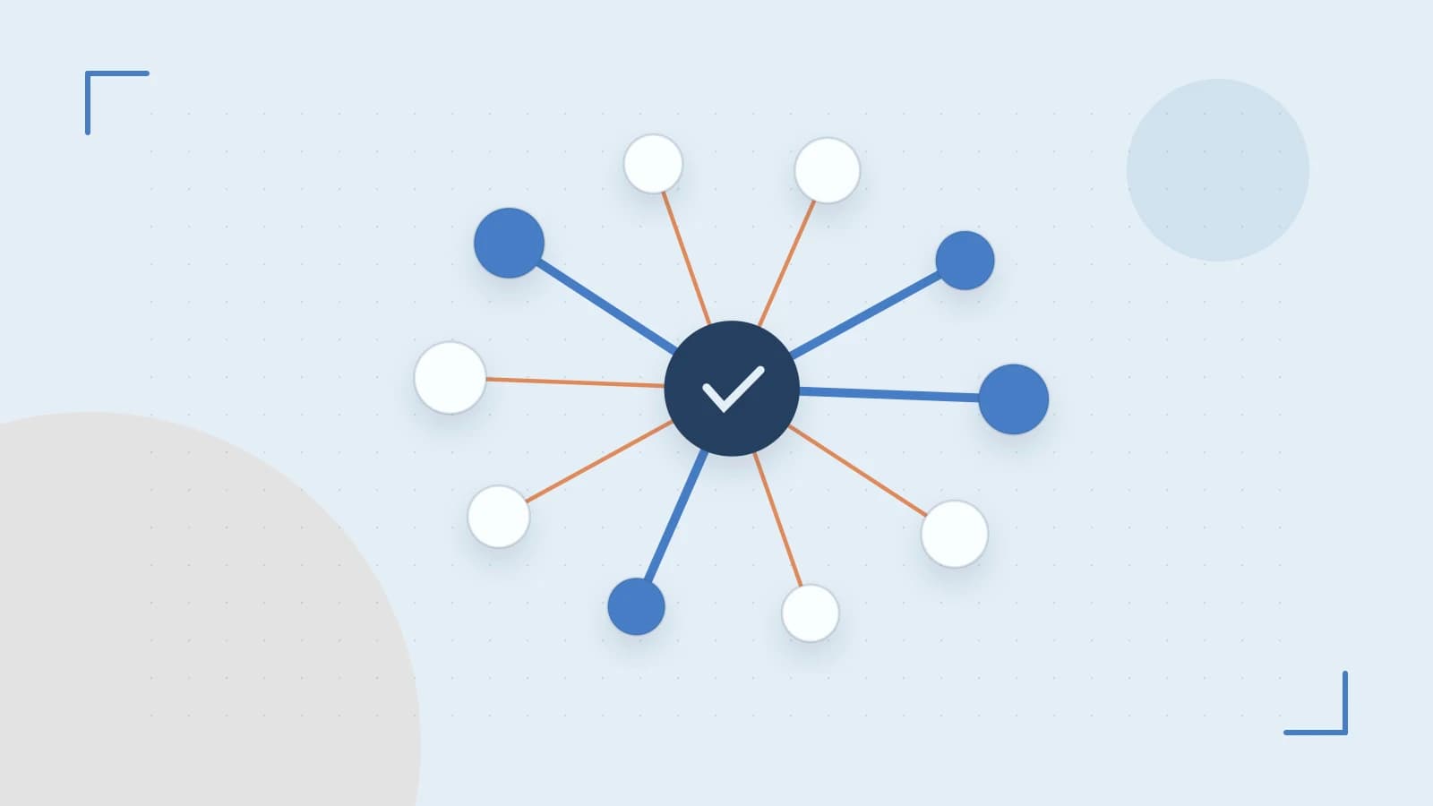 Editorial illustration of an algorithmic node graph with branching paths and a highlighted result