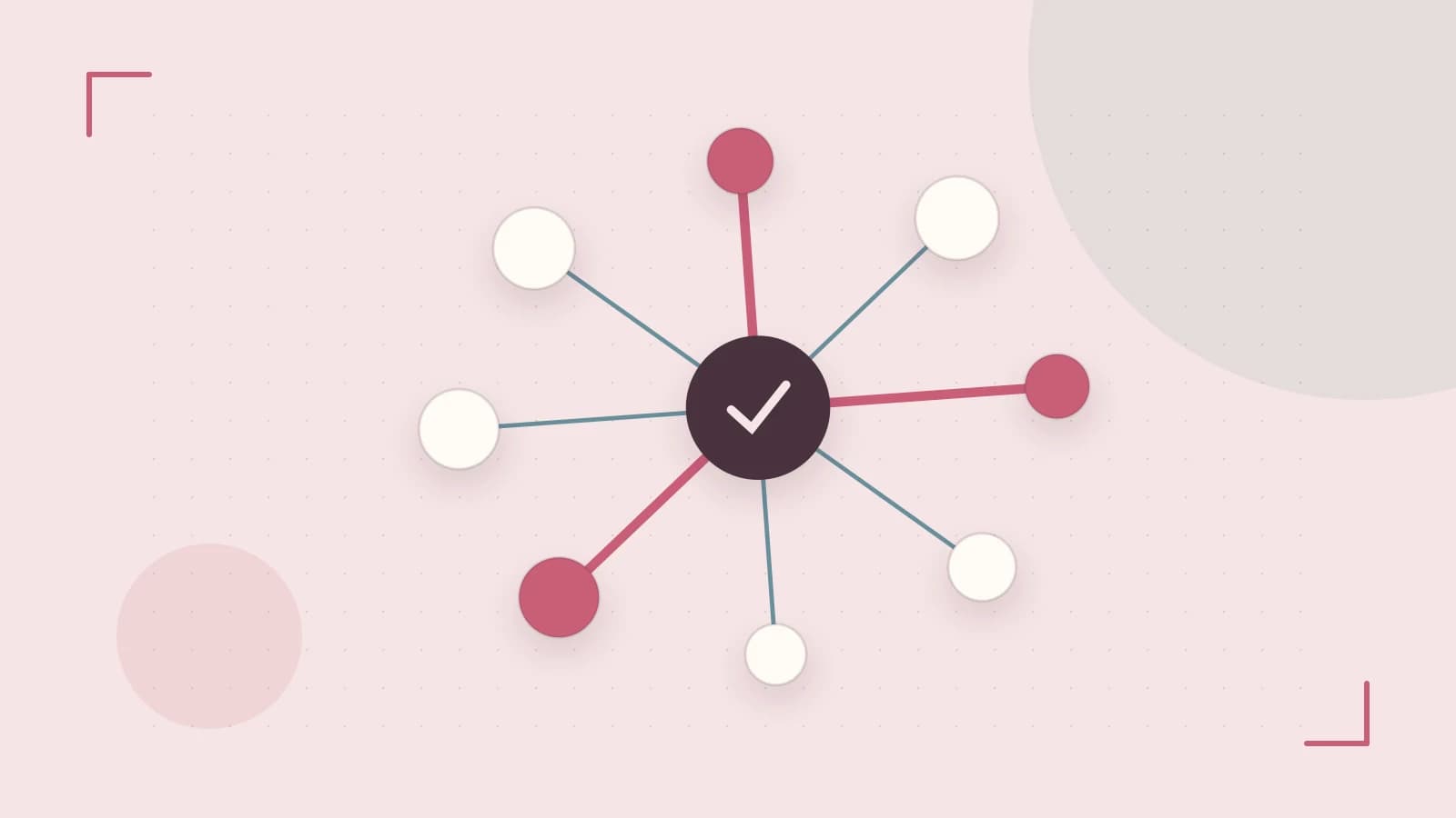 Editorial illustration of an algorithmic node graph with branching paths and a highlighted result