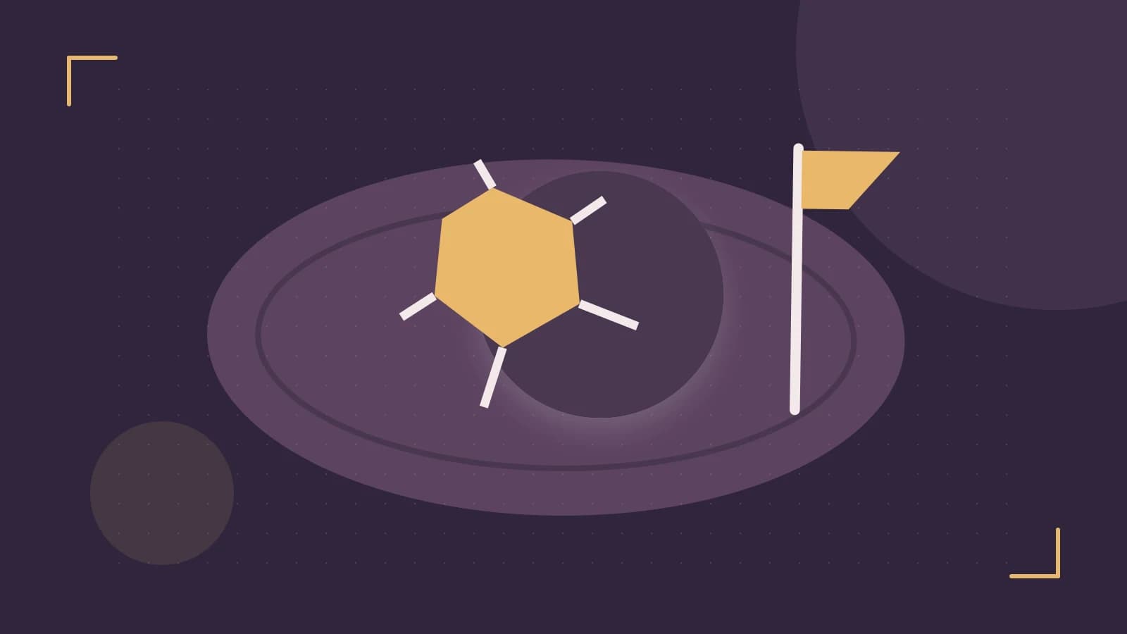 Editorial illustration of a stylized sports ball, stadium geometry and dynamic arcs