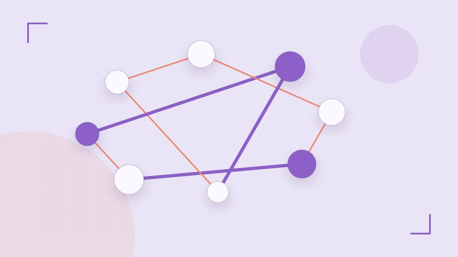 Editorial illustration of an algorithmic node graph with branching paths and a highlighted result