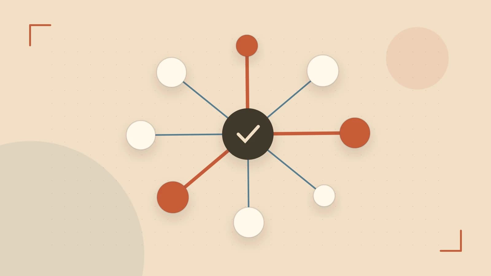 Editorial illustration of an algorithmic node graph with branching paths and a highlighted result
