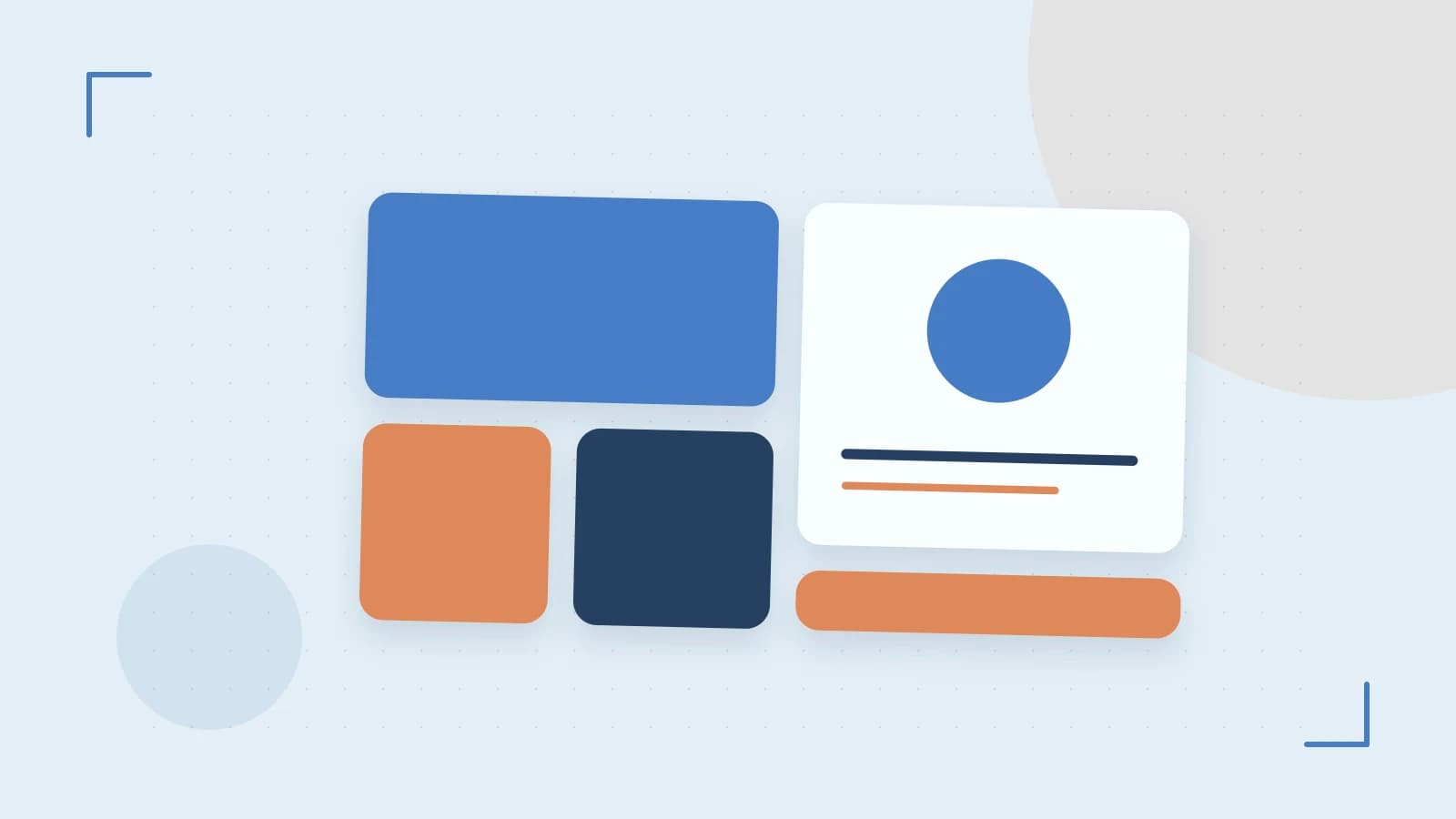 Editorial illustration of responsive browser layouts, overlapping design components and a color system