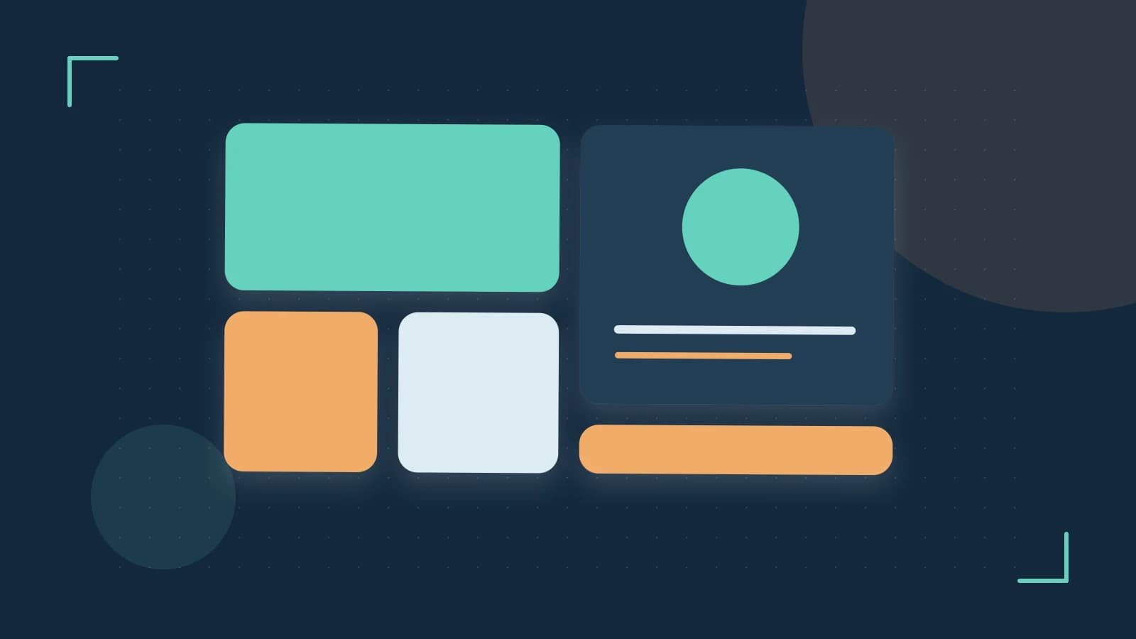 Editorial illustration of responsive browser layouts, overlapping design components and a color system