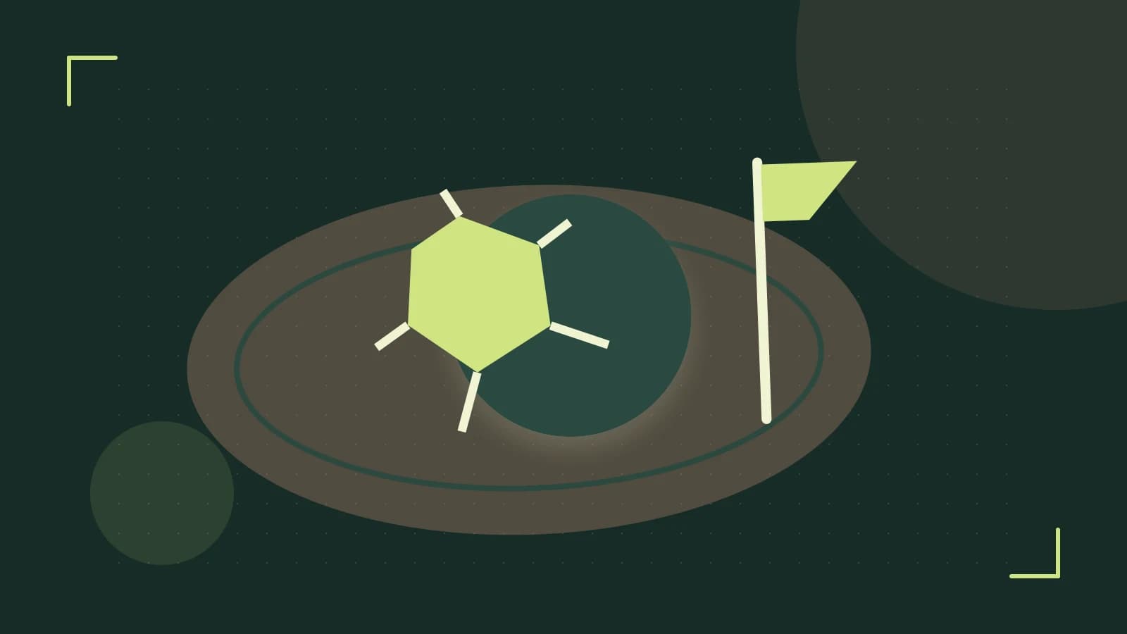Editorial illustration of a stylized sports ball, stadium geometry and dynamic arcs