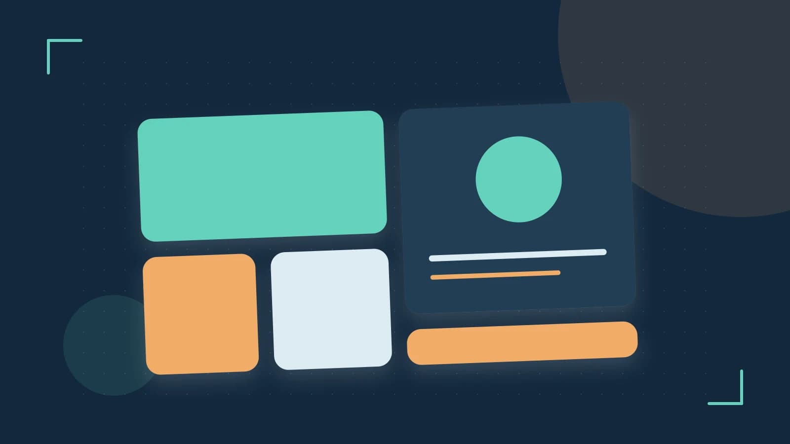 Editorial illustration of responsive browser layouts, overlapping design components and a color system
