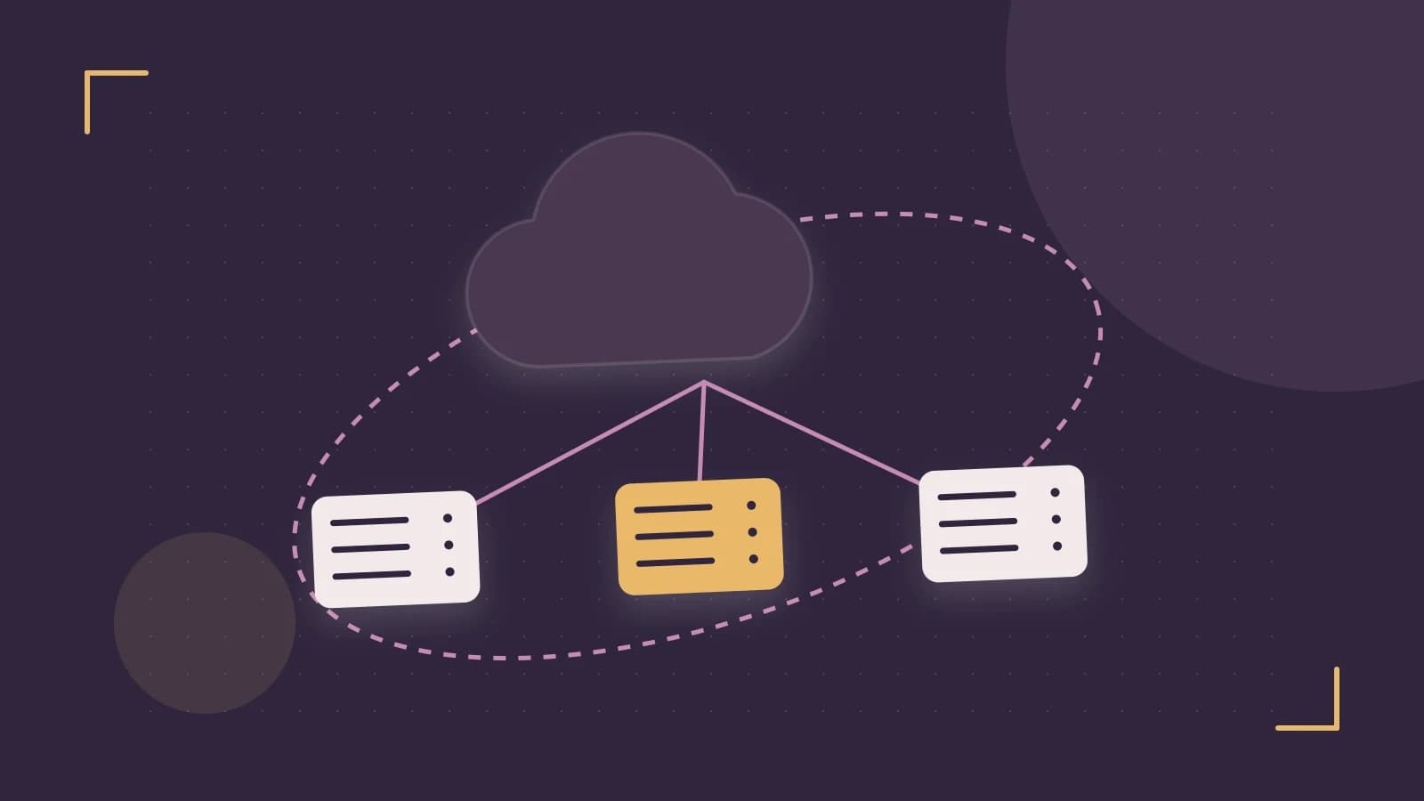 Editorial illustration of cloud infrastructure, connected server racks and an orbital service map
