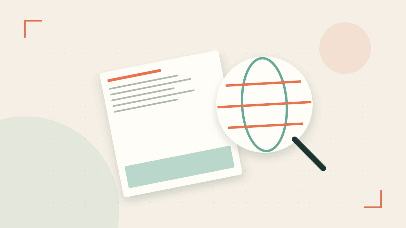 Editorial illustration of an editorial globe with meridians and layered geographic shapes
