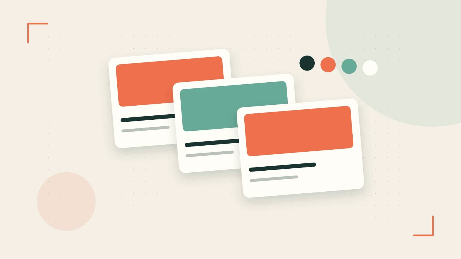 Editorial illustration of responsive browser layouts, overlapping design components and a color system