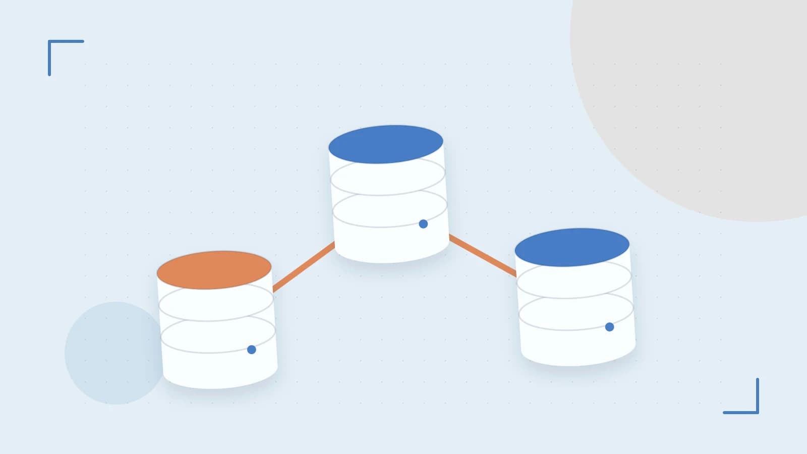 Editorial illustration of structured records, database cylinders and relationships between tables