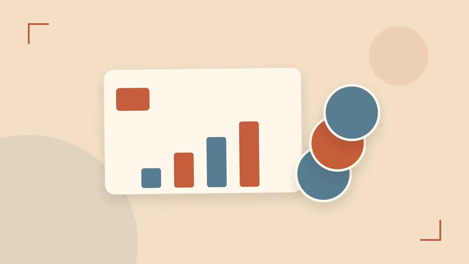 Editorial illustration of abstract coins, a payment card and a geometric financial chart without data labels