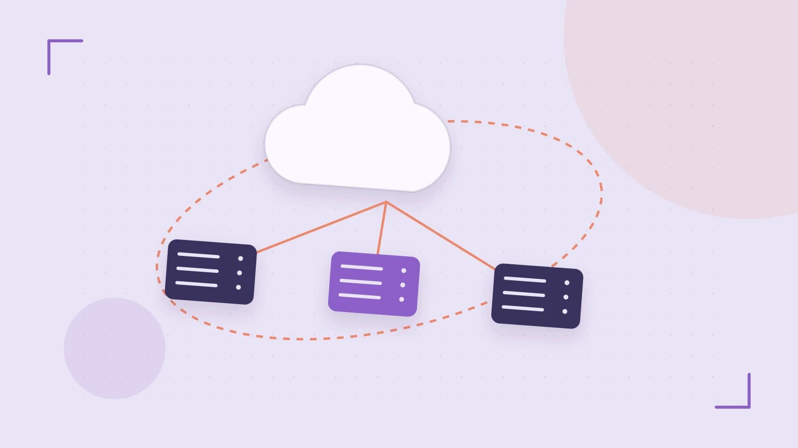Editorial illustration of cloud infrastructure, connected server racks and an orbital service map