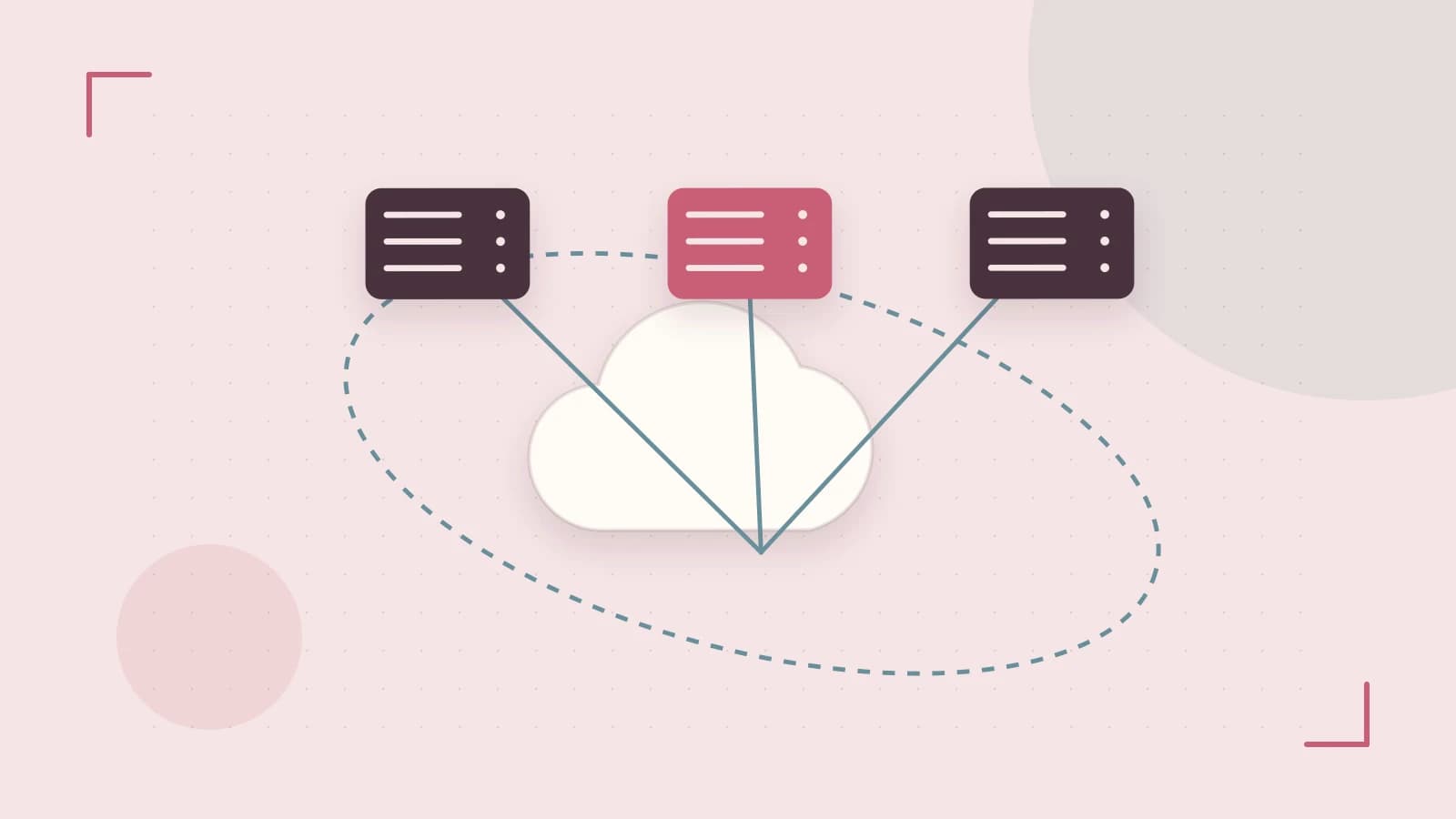 Editorial illustration of cloud infrastructure, connected server racks and an orbital service map