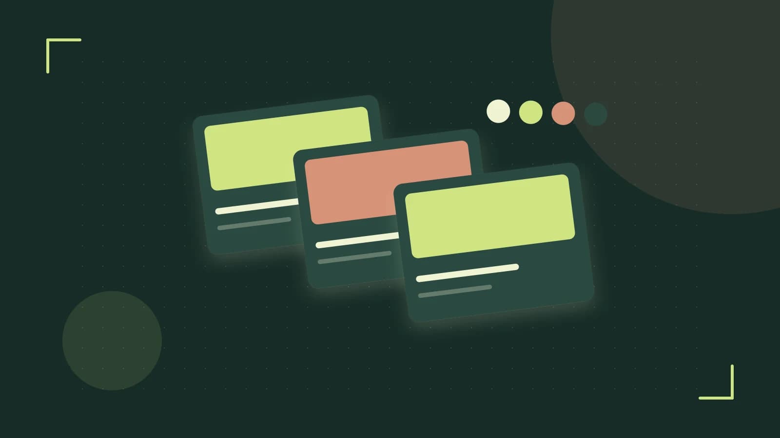 Editorial illustration of responsive browser layouts, overlapping design components and a color system