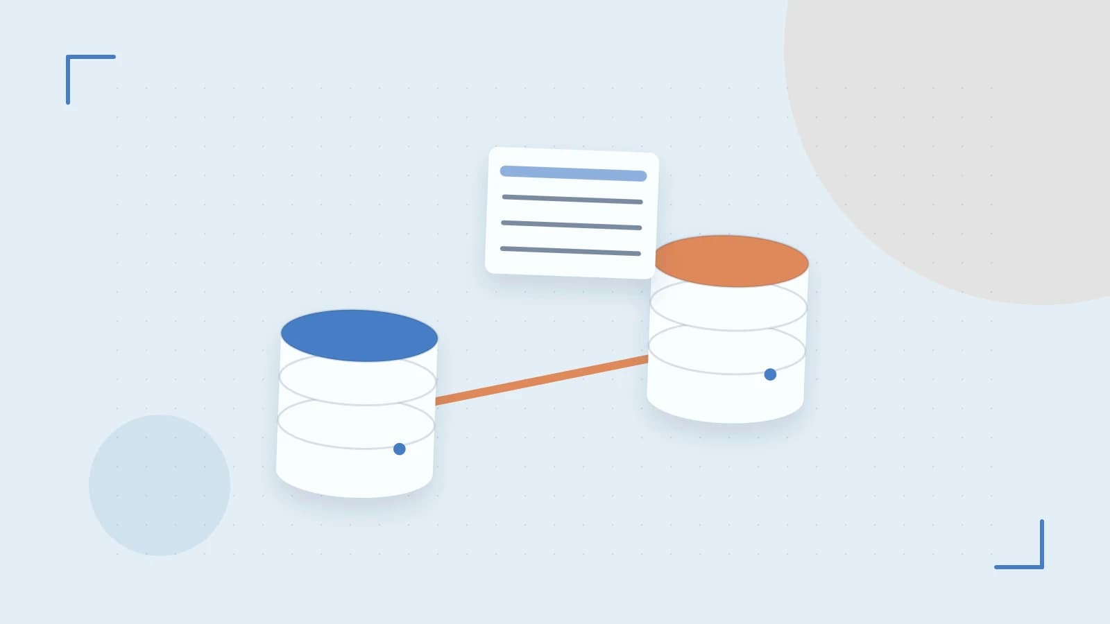 Editorial illustration of structured records, database cylinders and relationships between tables