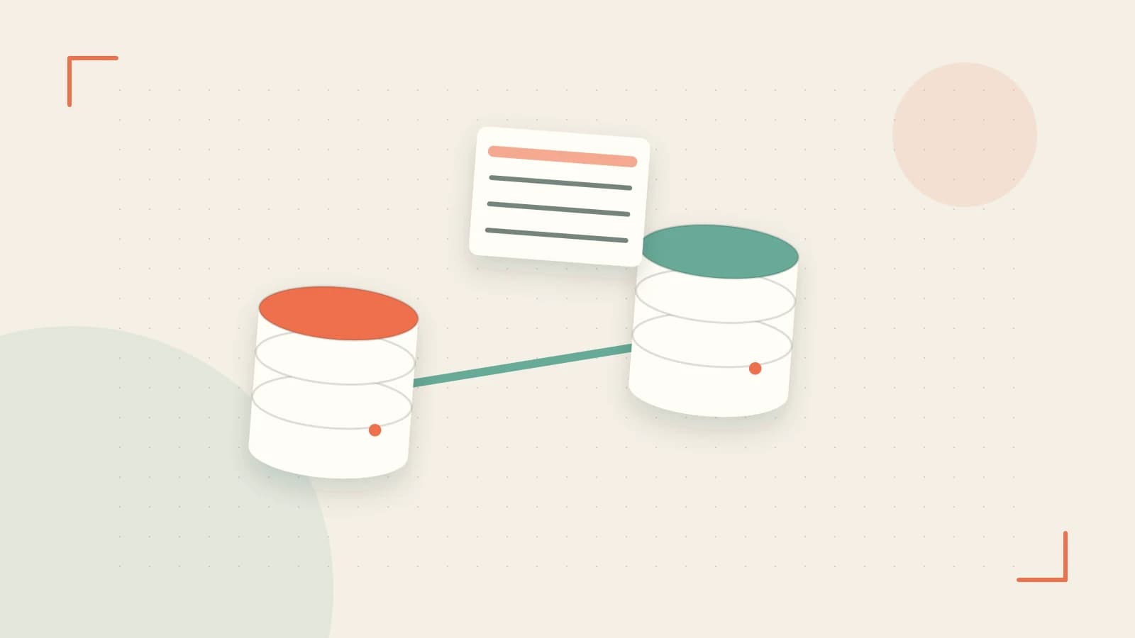 Editorial illustration of structured records, database cylinders and relationships between tables