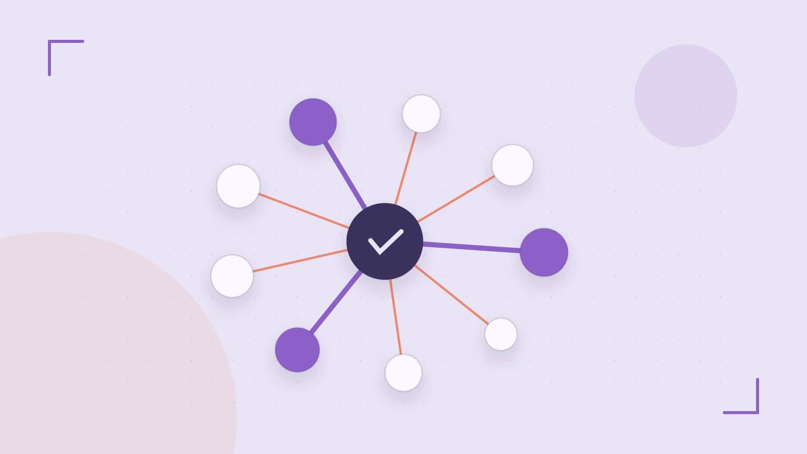 Editorial illustration of an algorithmic node graph with branching paths and a highlighted result