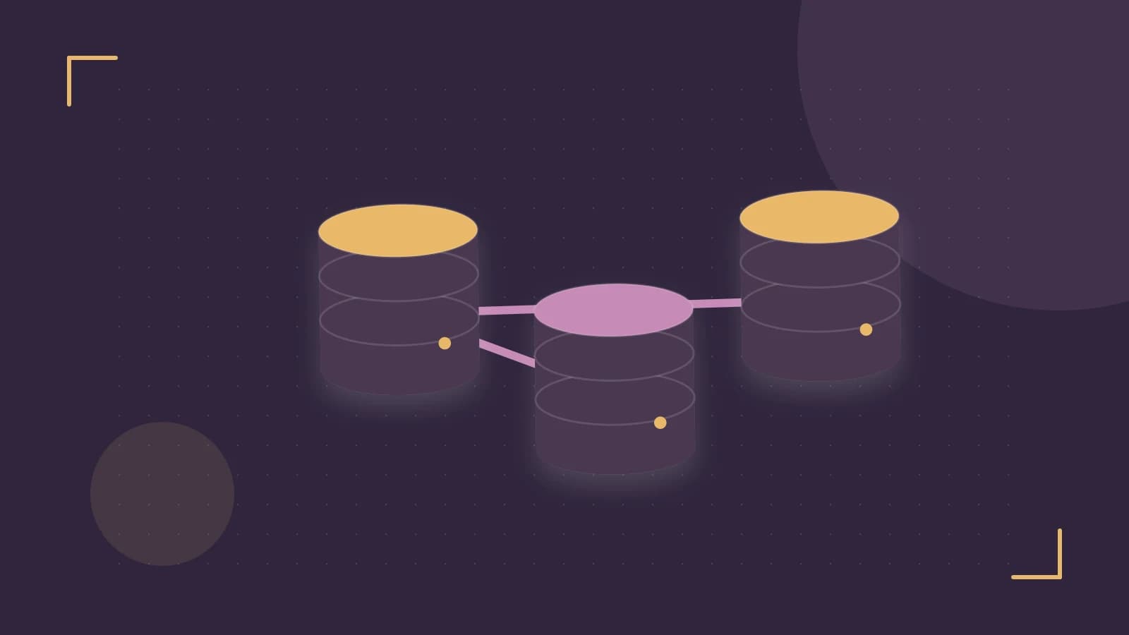 Editorial illustration of structured records, database cylinders and relationships between tables