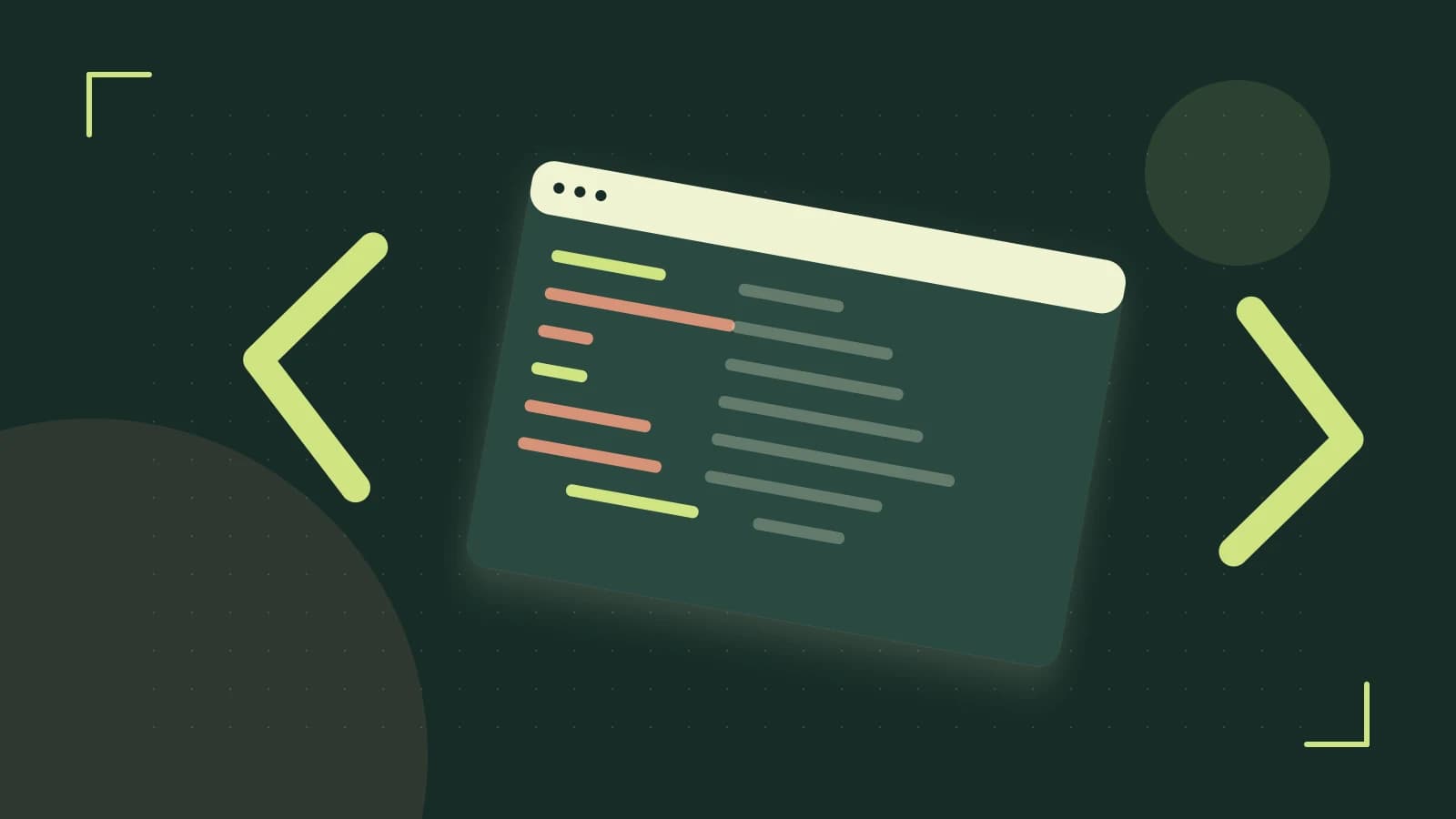 Editorial illustration of an abstract code editor, syntax blocks and oversized programming brackets