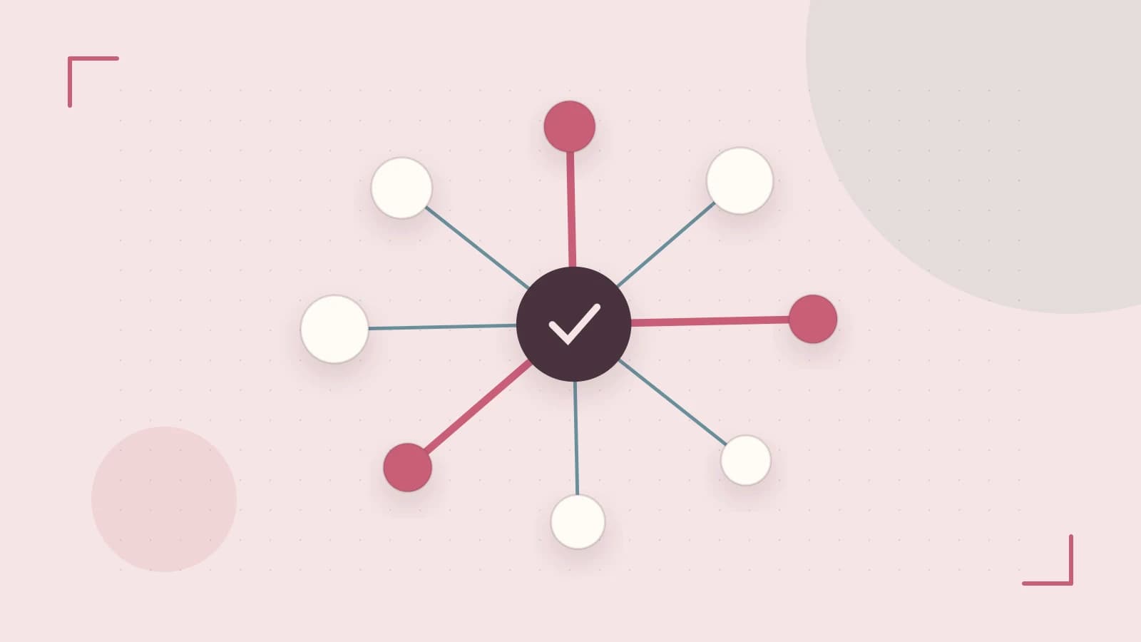 Editorial illustration of an algorithmic node graph with branching paths and a highlighted result