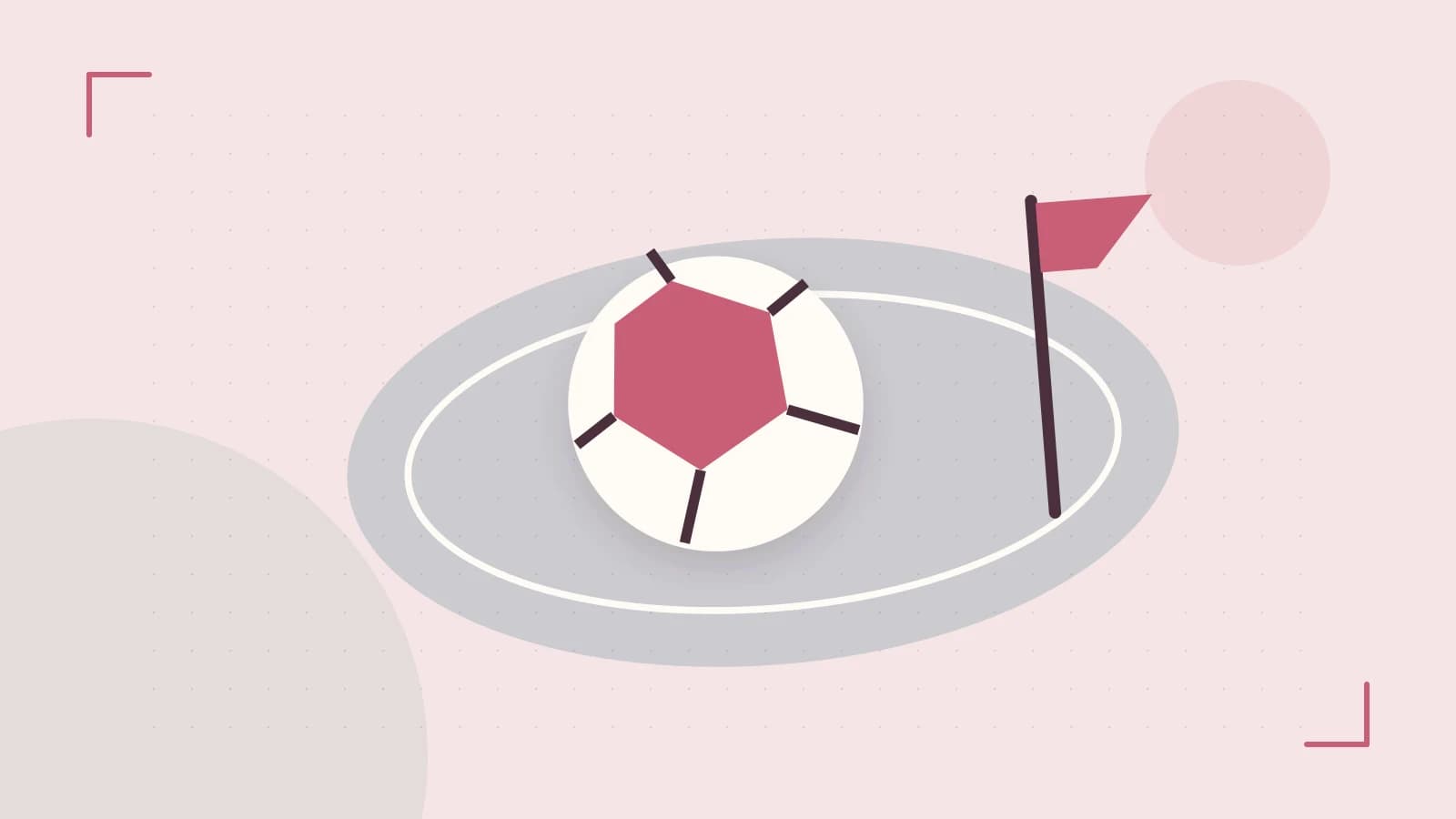 Editorial illustration of a stylized sports ball, stadium geometry and dynamic arcs