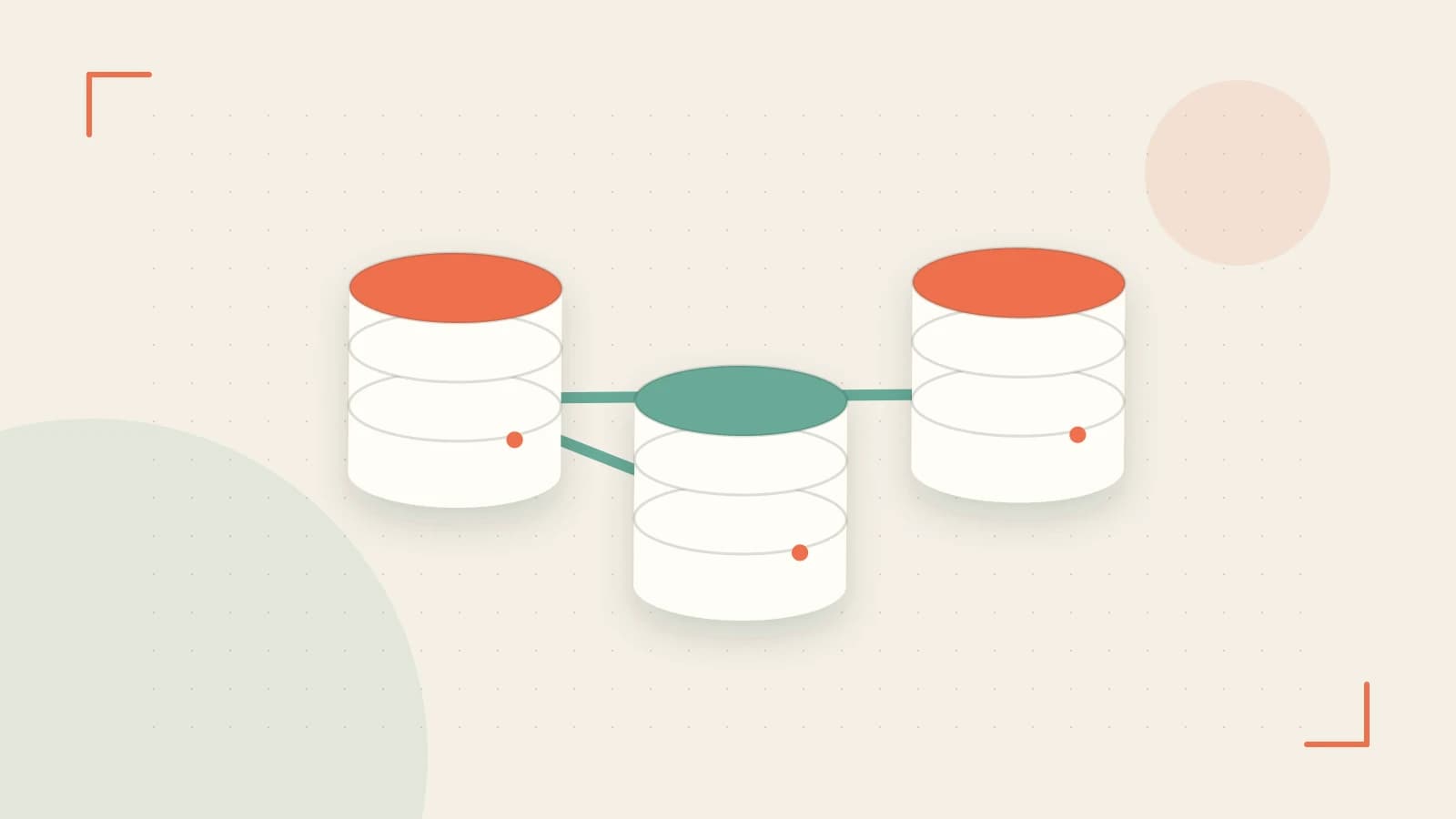 Editorial illustration of structured records, database cylinders and relationships between tables