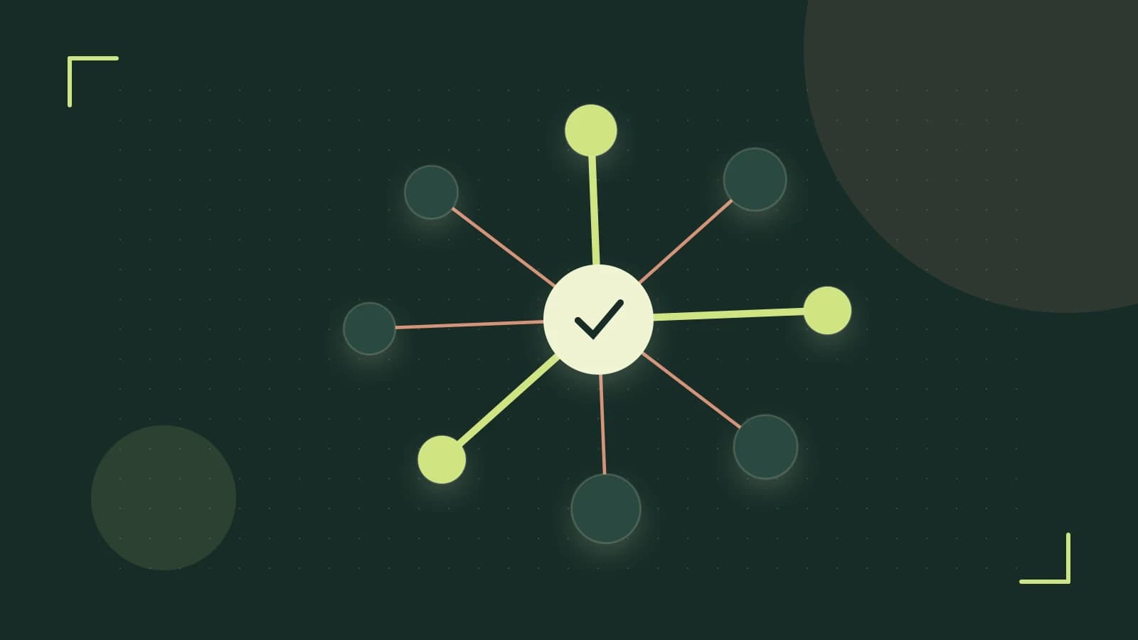 Editorial illustration of an algorithmic node graph with branching paths and a highlighted result