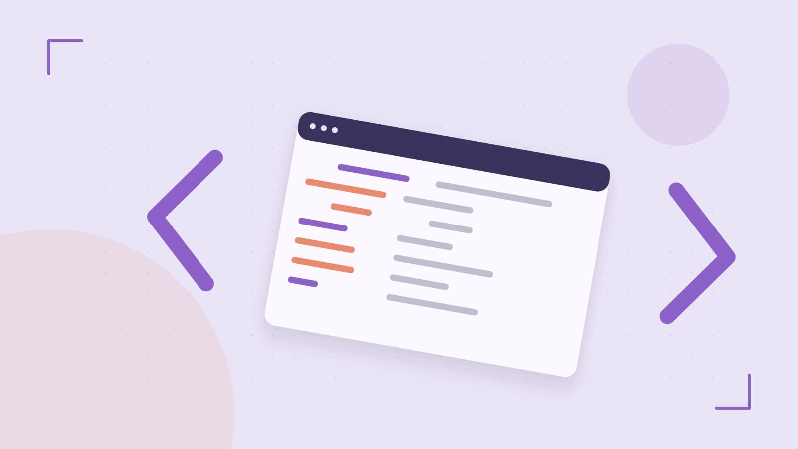 Editorial illustration of an abstract code editor, syntax blocks and oversized programming brackets