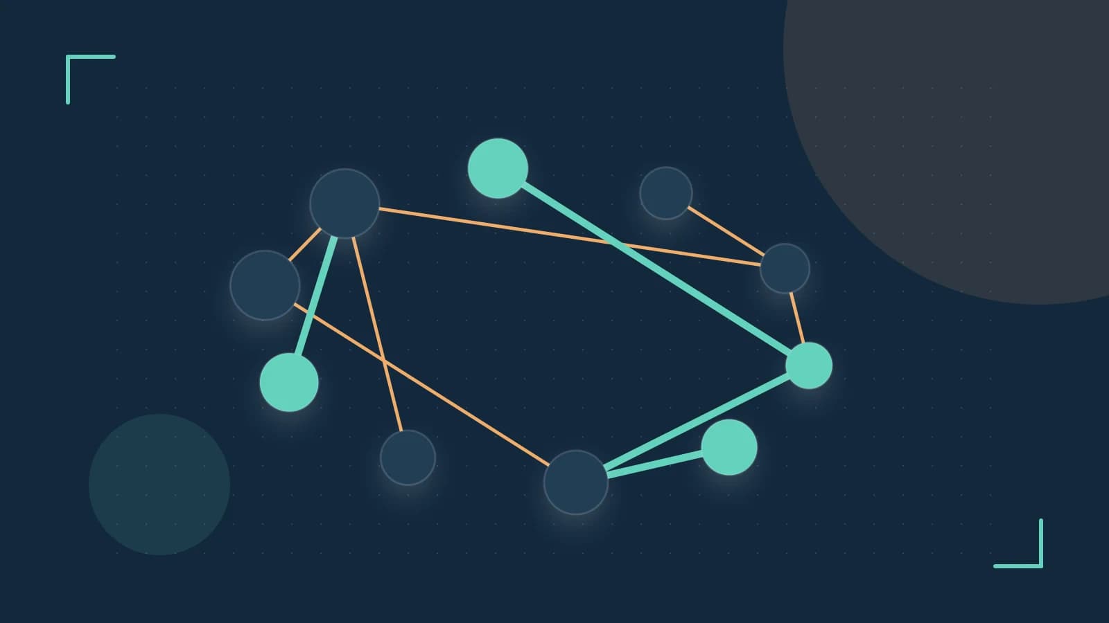 Editorial illustration of an algorithmic node graph with branching paths and a highlighted result