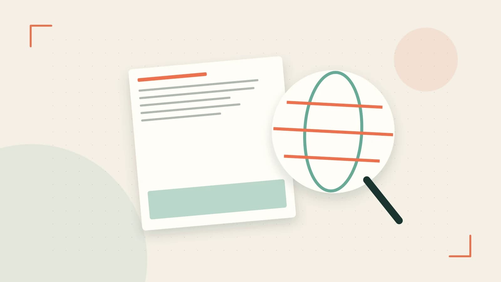 Editorial illustration of an editorial globe with meridians and layered geographic shapes