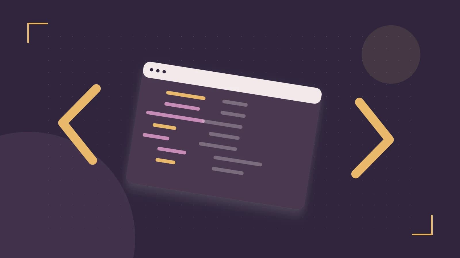 Editorial illustration of an abstract code editor, syntax blocks and oversized programming brackets