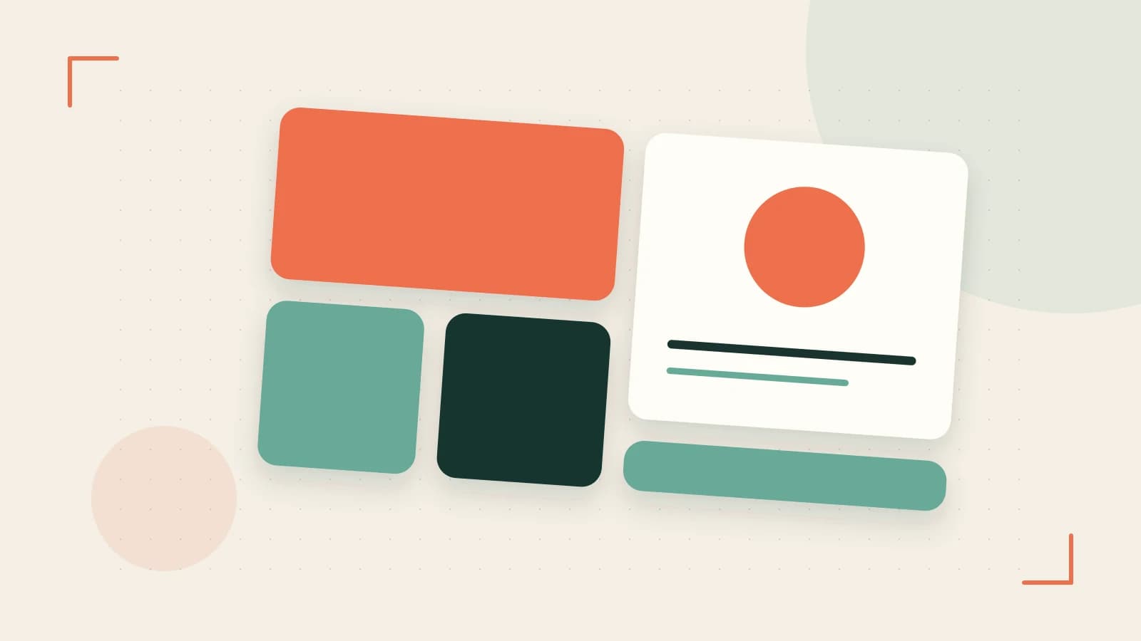 Editorial illustration of responsive browser layouts, overlapping design components and a color system
