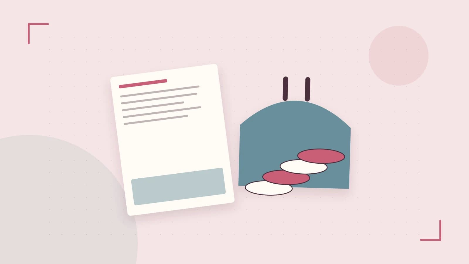 Editorial illustration of abstract coins, a payment card and a geometric financial chart without data labels