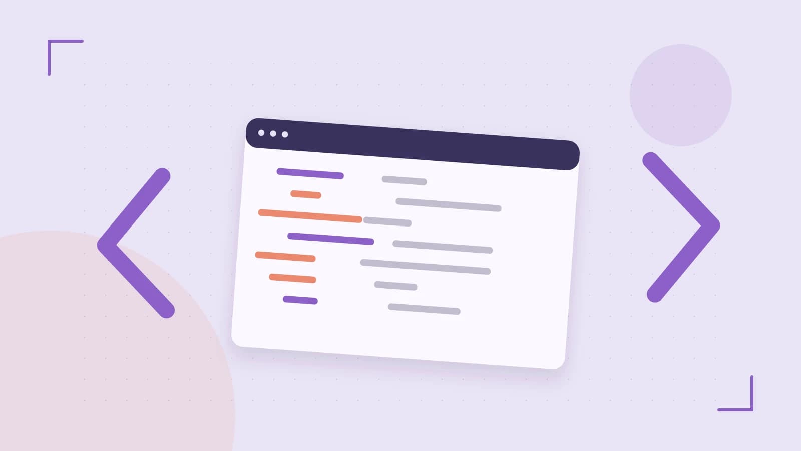 Editorial illustration of an abstract code editor, syntax blocks and oversized programming brackets