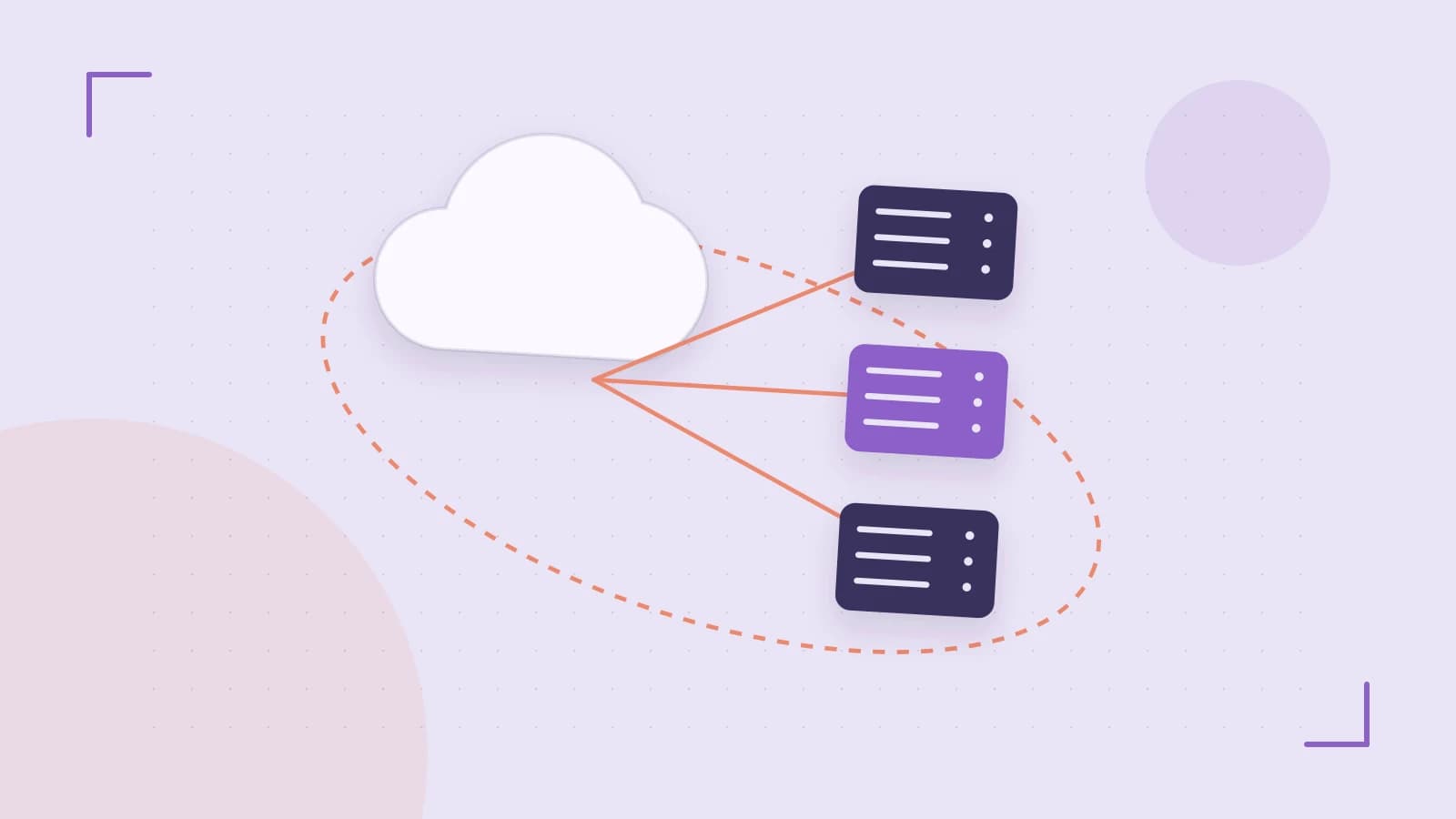 Editorial illustration of cloud infrastructure, connected server racks and an orbital service map