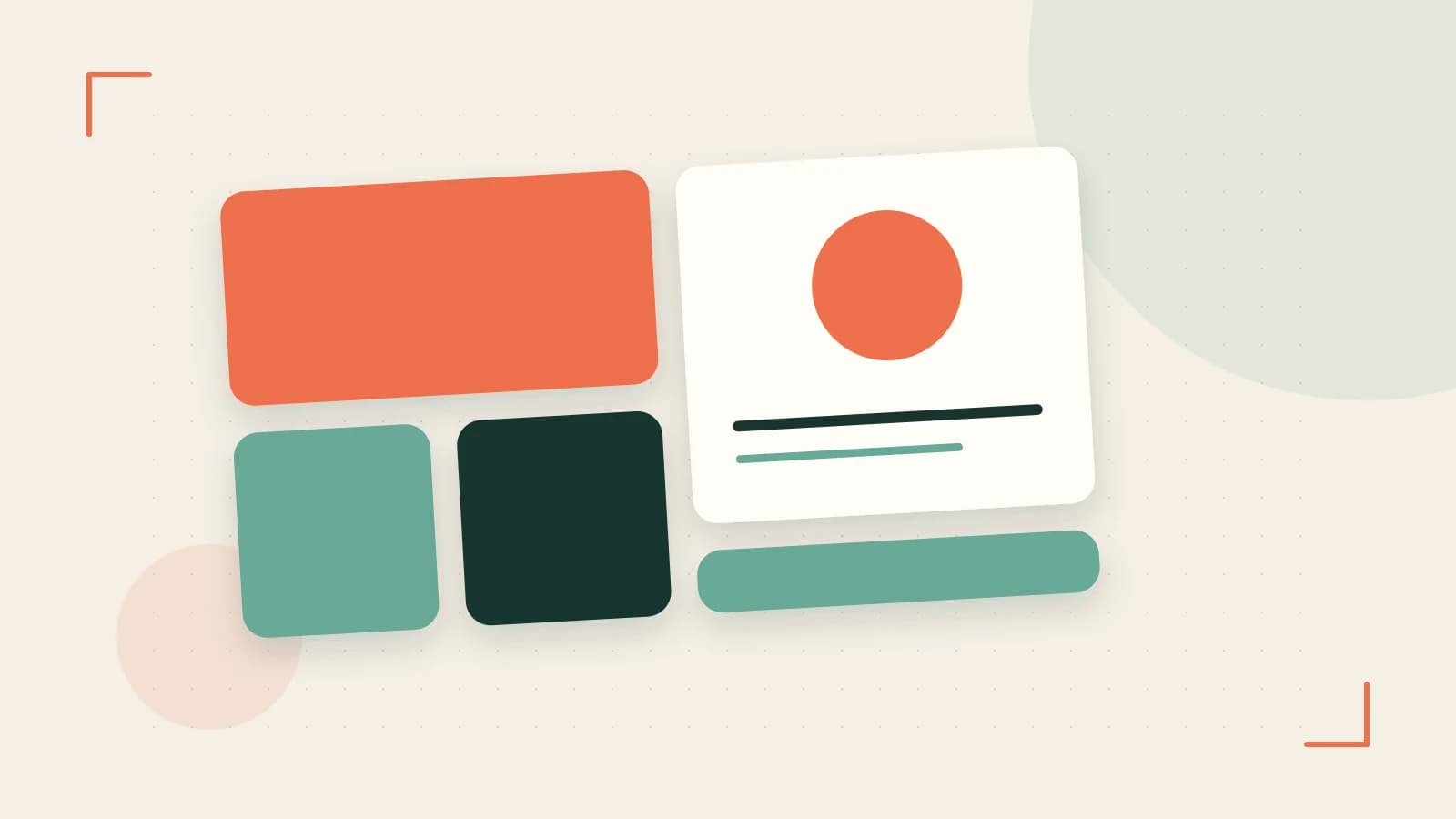 Editorial illustration of responsive browser layouts, overlapping design components and a color system
