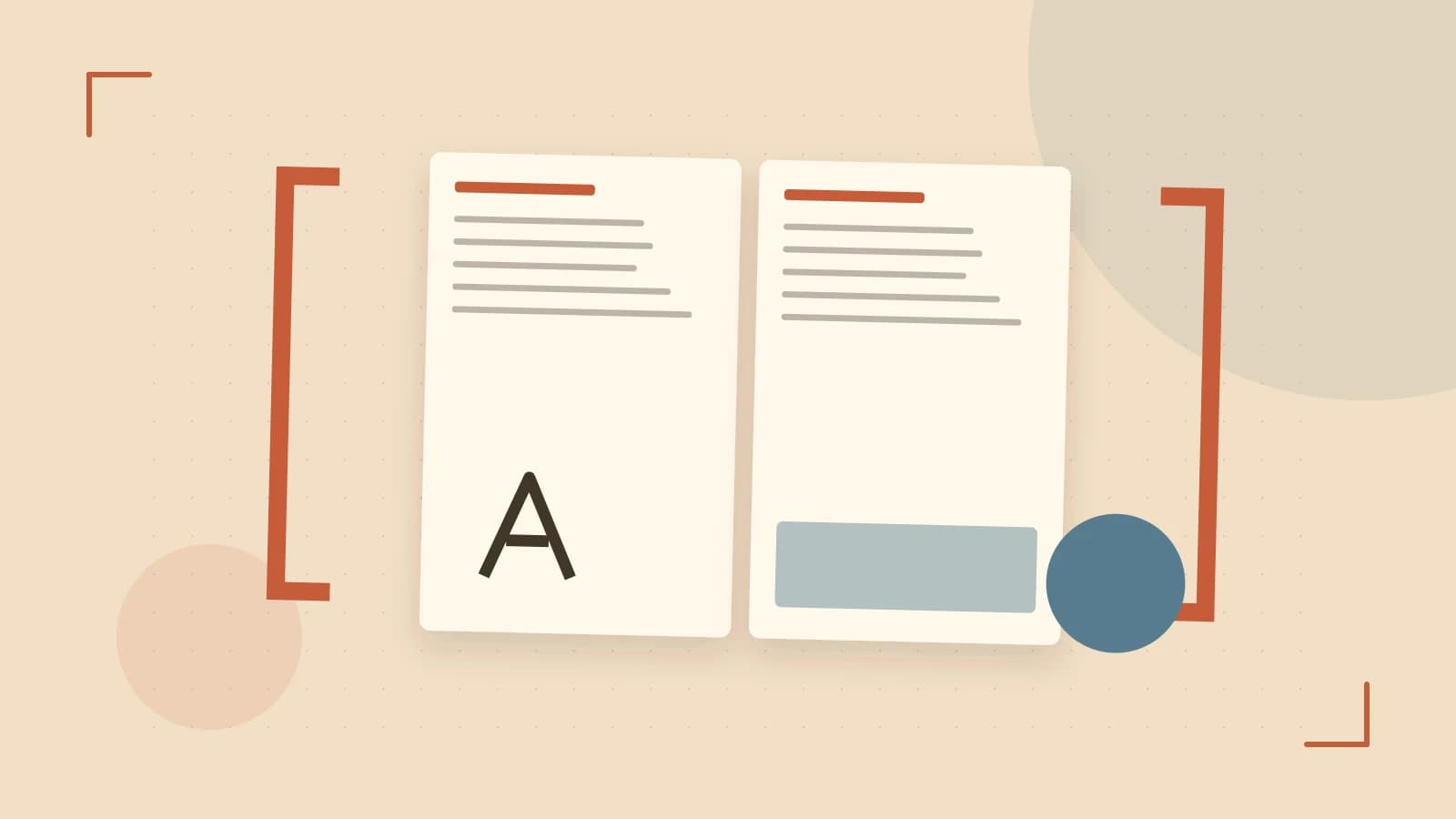 Editorial illustration of typeset pages, expressive letterform shapes and a precise editorial page grid