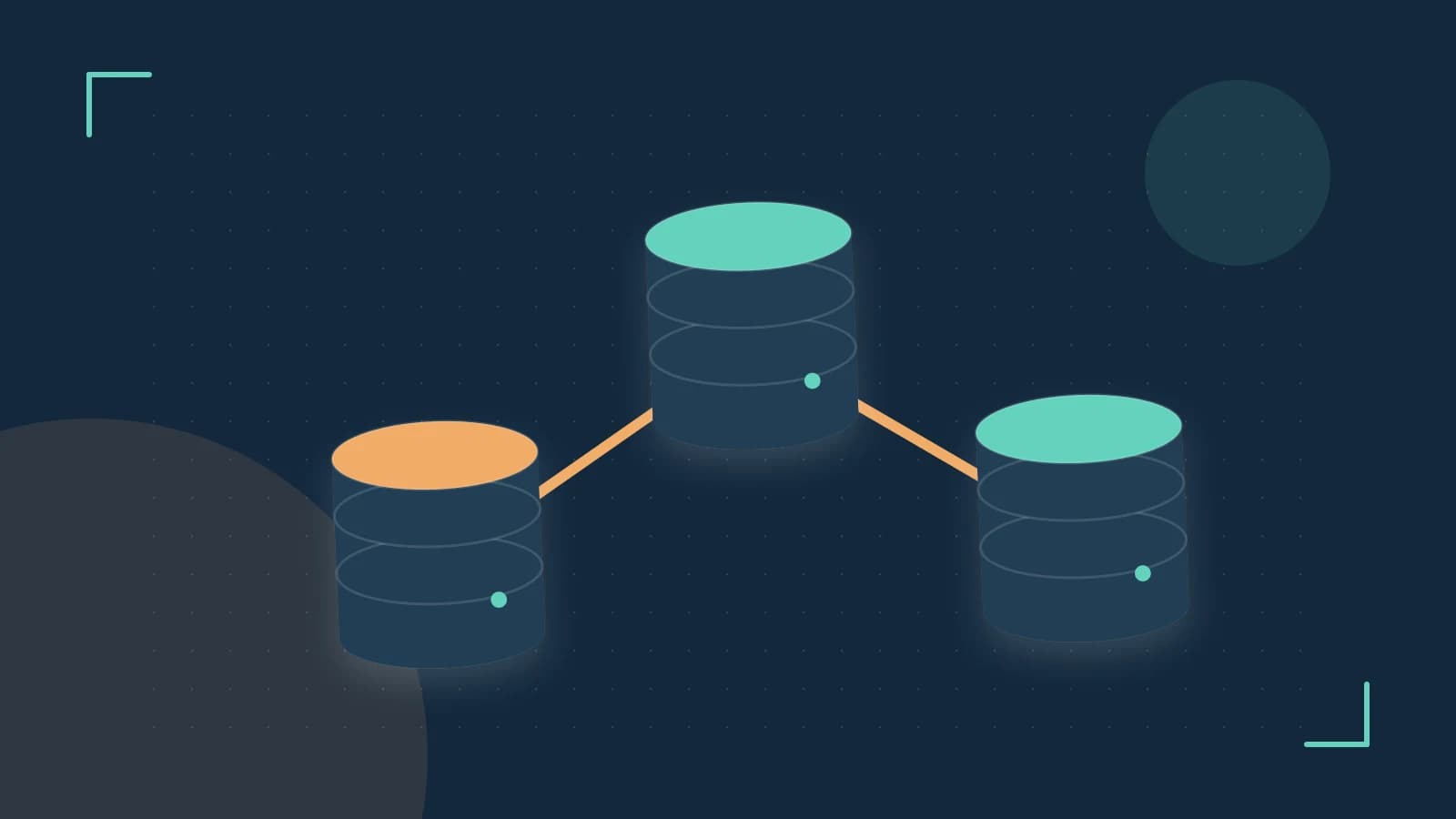 Editorial illustration of structured records, database cylinders and relationships between tables