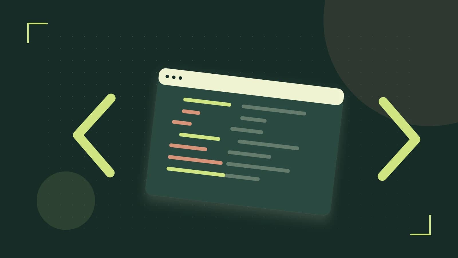 Editorial illustration of an abstract code editor, syntax blocks and oversized programming brackets