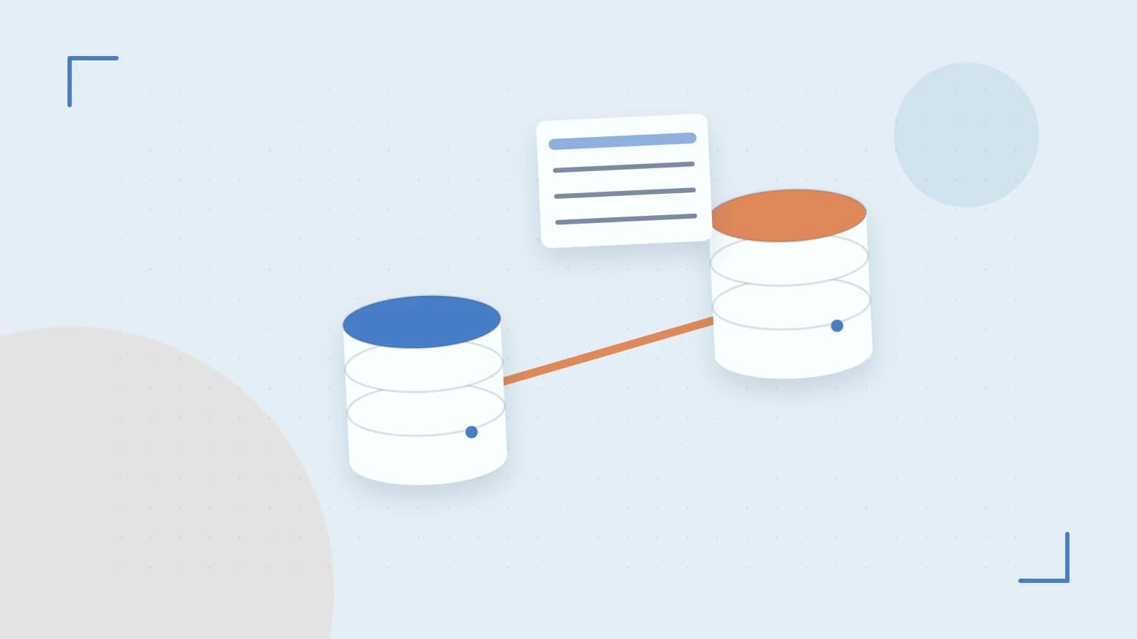 Editorial illustration of structured records, database cylinders and relationships between tables