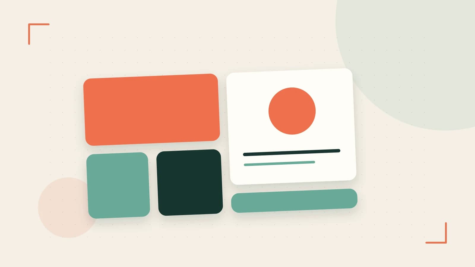 Editorial illustration of responsive browser layouts, overlapping design components and a color system
