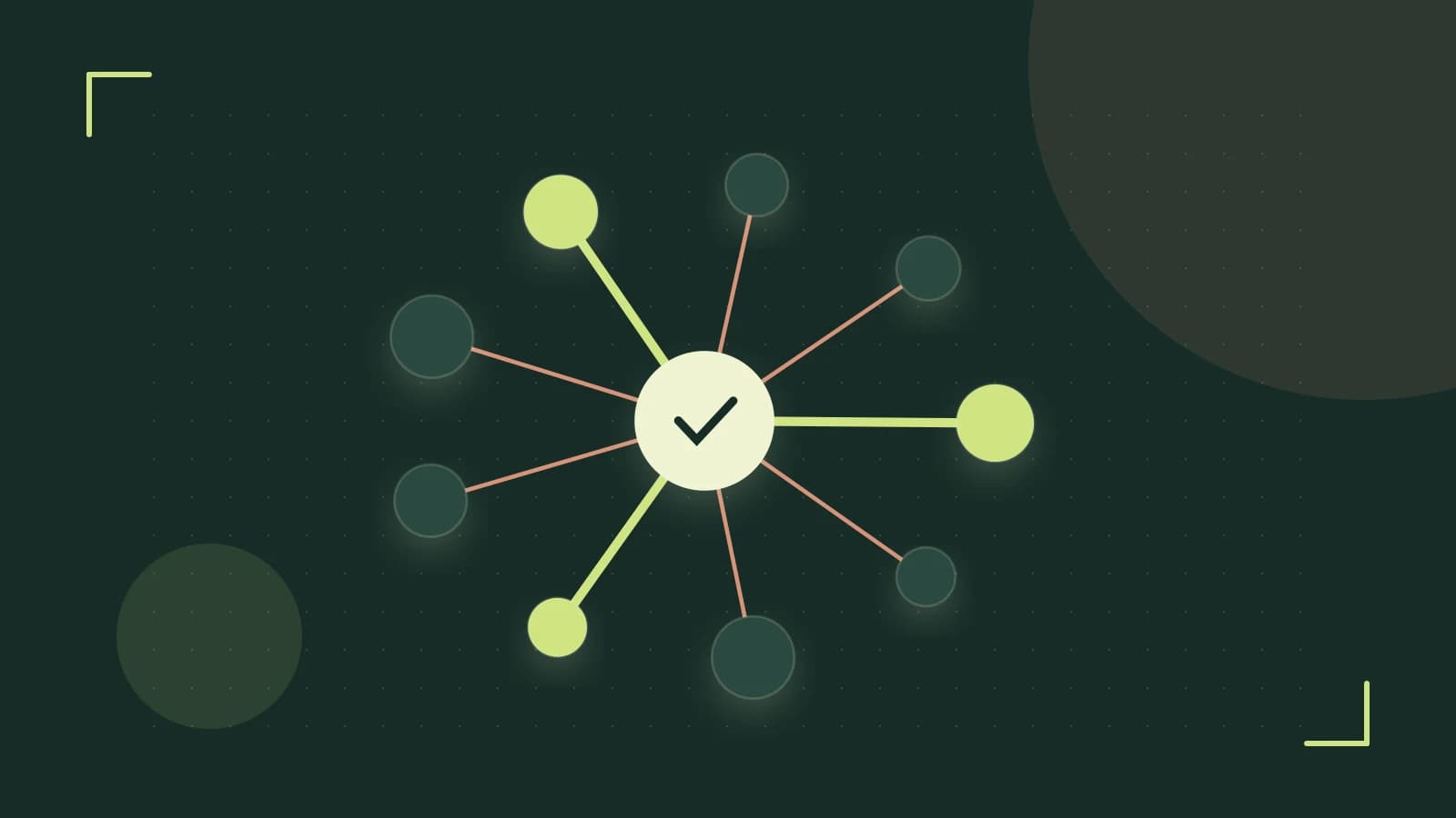 Editorial illustration of an algorithmic node graph with branching paths and a highlighted result
