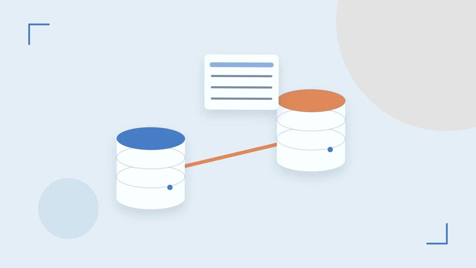Editorial illustration of structured records, database cylinders and relationships between tables