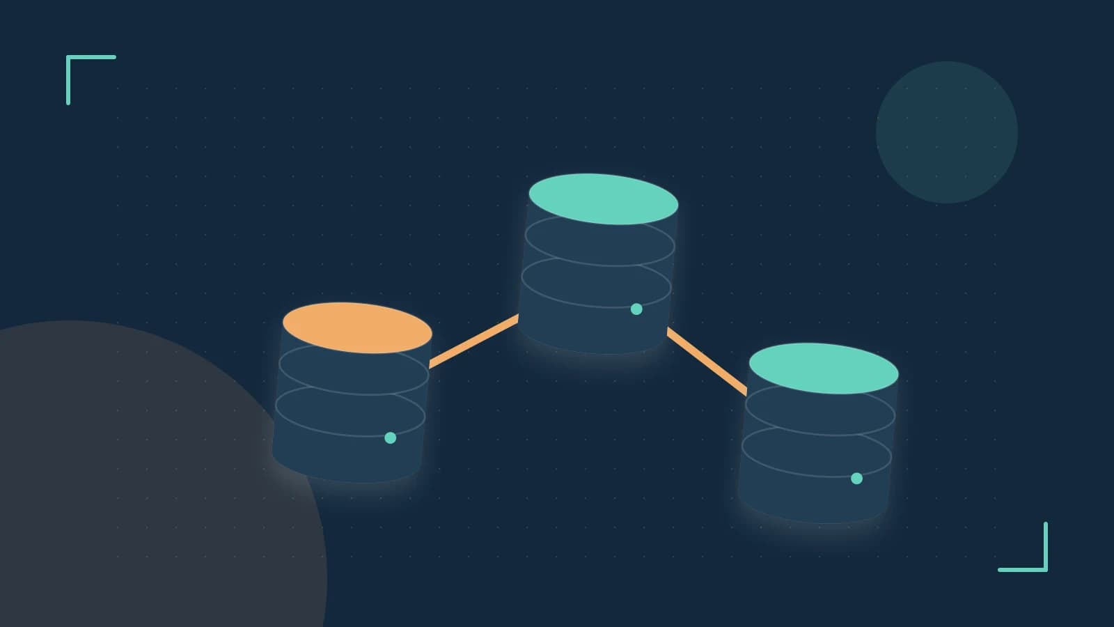 Editorial illustration of structured records, database cylinders and relationships between tables